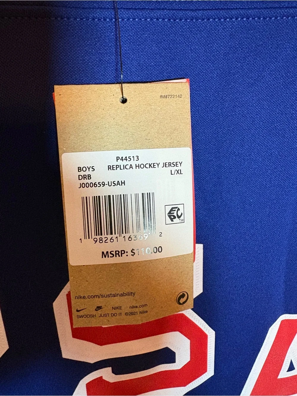 Nike Youth Team USA Hockey 2026 Winter Olympics Milan Jersey Blue Home Size L/XL